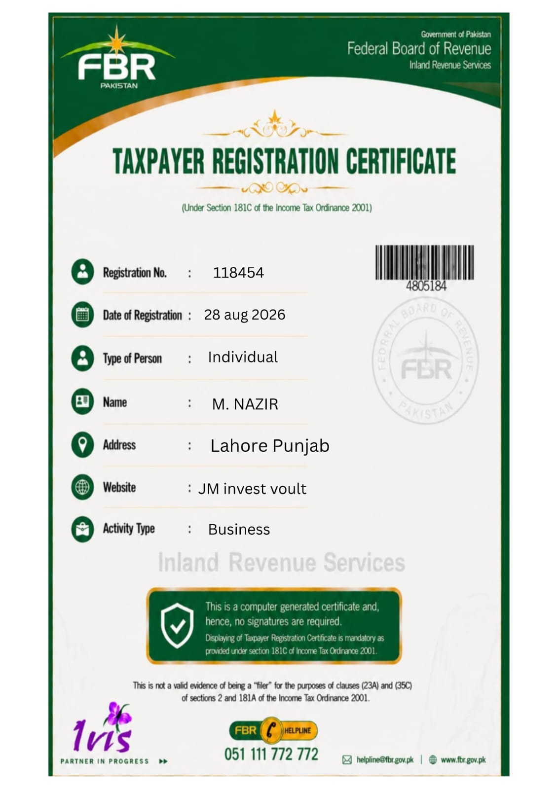 Certificate